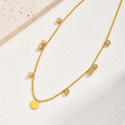 Solid Color Necklace For IG Style Featuring 304 Stainless Steel With 18K Real Gold Plated And Zircon Inlay On Beaded Chain