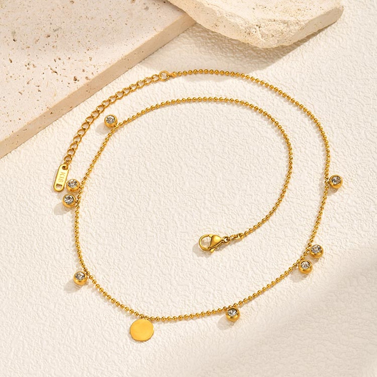 Solid Color Necklace For IG Style Featuring 304 Stainless Steel With 18K Real Gold Plated And Zircon Inlay On Beaded Chain