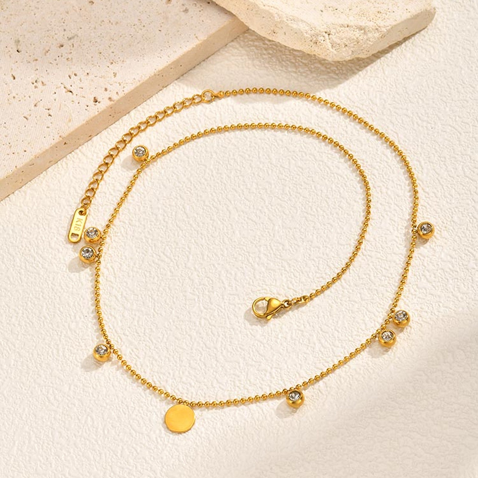 Solid Color Necklace For IG Style Featuring 304 Stainless Steel With 18K Real Gold Plated And Zircon Inlay On Beaded Chain