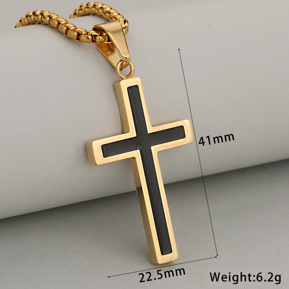 Cross Pendant In 304 Stainless Steel With 18K Real Gold Plated PVD Coating 0.05µm-0.08µm Featuring Enamel Finish, 1 Pc/Package
