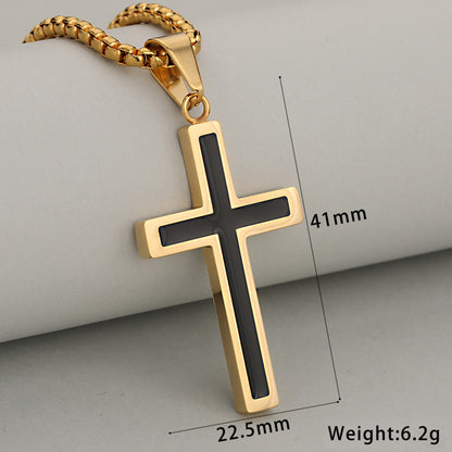 Cross Pendant In 304 Stainless Steel With 18K Real Gold Plated PVD Coating 0.05µm-0.08µm Featuring Enamel Finish, 1 Pc/Package