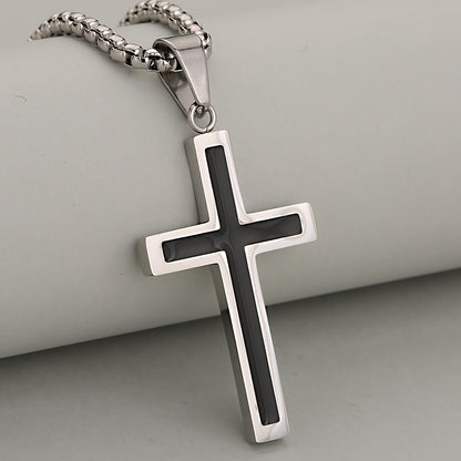 Cross Pendant In 304 Stainless Steel With 18K Real Gold Plated PVD Coating 0.05µm-0.08µm Featuring Enamel Finish, 1 Pc/Package