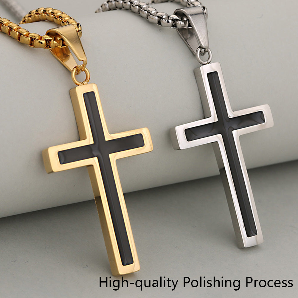 Cross Pendant In 304 Stainless Steel With 18K Real Gold Plated PVD Coating 0.05µm-0.08µm Featuring Enamel Finish, 1 Pc/Package