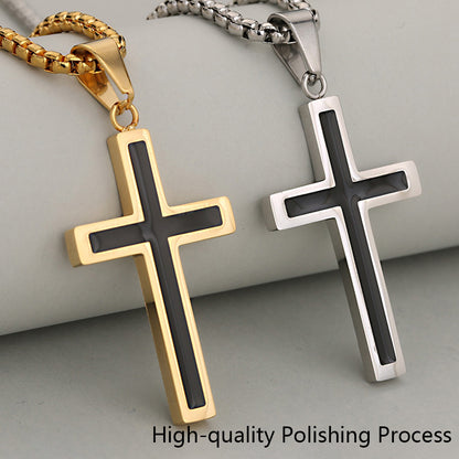 Cross Pendant In 304 Stainless Steel With 18K Real Gold Plated PVD Coating 0.05µm-0.08µm Featuring Enamel Finish, 1 Pc/Package