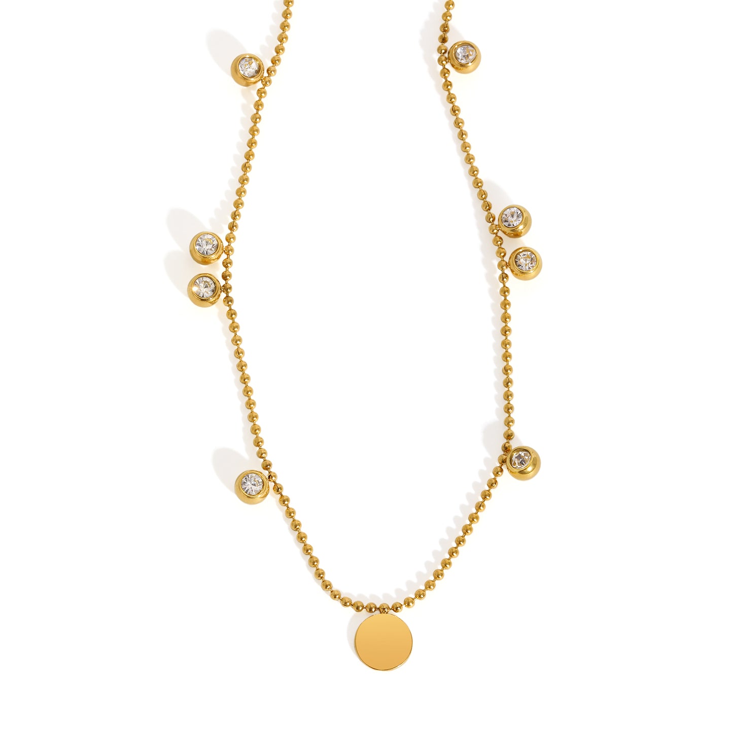 Solid Color Necklace For IG Style Featuring 304 Stainless Steel With 18K Real Gold Plated And Zircon Inlay On Beaded Chain