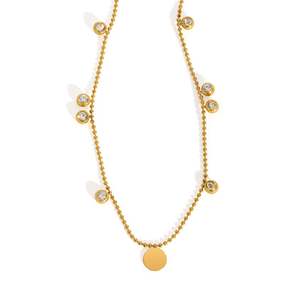 Solid Color Necklace For IG Style Featuring 304 Stainless Steel With 18K Real Gold Plated And Zircon Inlay On Beaded Chain