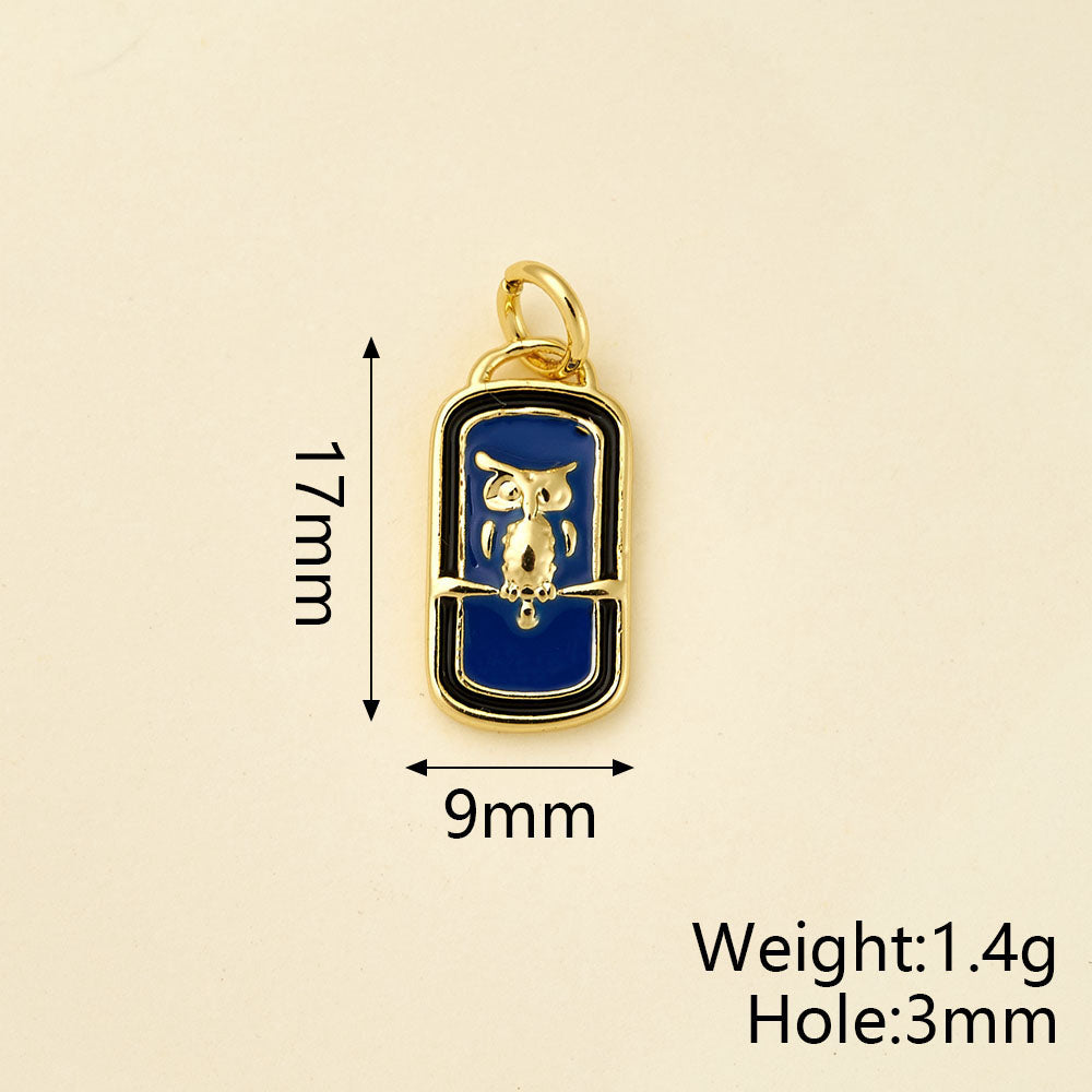 Owl Pendant In Copper With 18K Real Gold Plated Electroplating, Enamel Process And 0.05µm-0.08µm Thickness, 1 Pc/Package