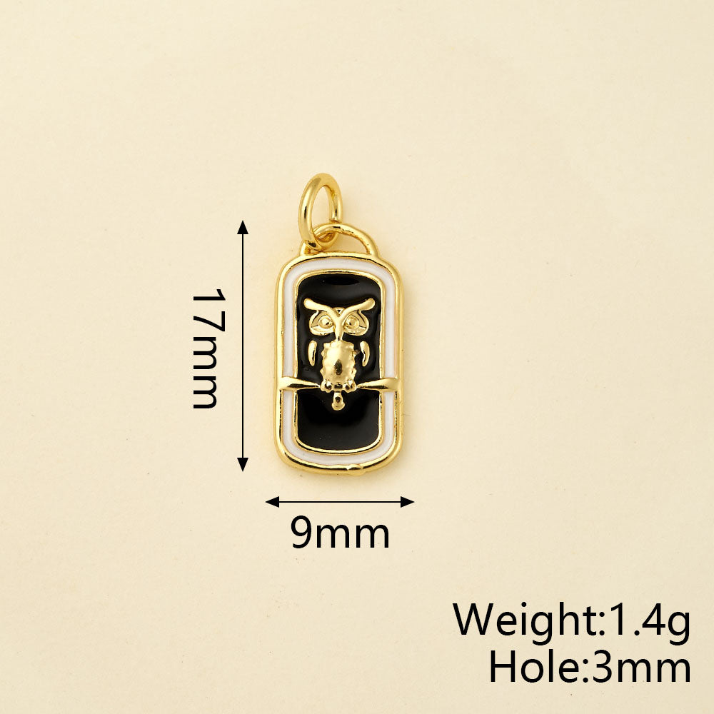 Owl Pendant In Copper With 18K Real Gold Plated Electroplating, Enamel Process And 0.05µm-0.08µm Thickness, 1 Pc/Package