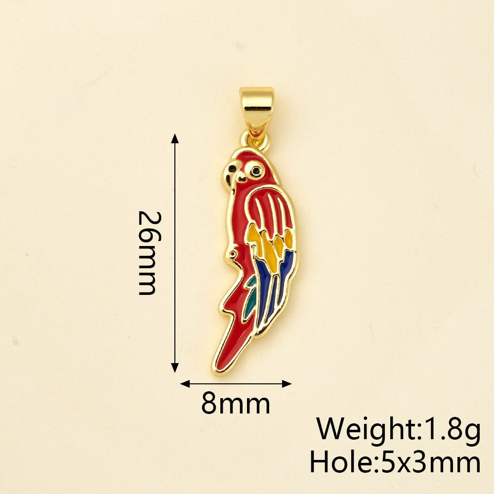 Owl Pendant In Copper With 18K Real Gold Plated Electroplating, Enamel Process And 0.05µm-0.08µm Thickness, 1 Pc/Package