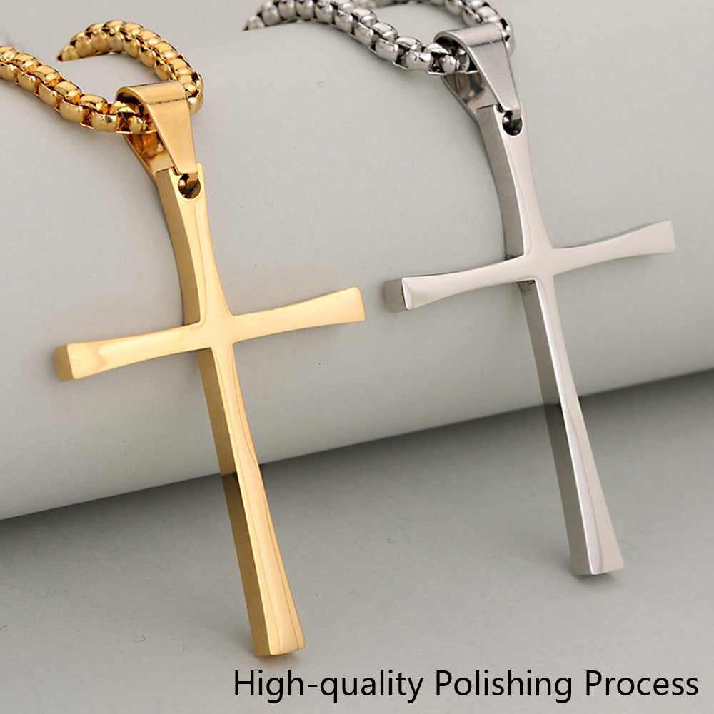 Cross Pendant In 304 Stainless Steel With 18K Real Gold Plated PVD Coating, 0.05µm-0.08µm Thickness, Electroplated Finish, 1 Pc/Package