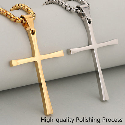 Cross Pendant In 304 Stainless Steel With 18K Real Gold Plated PVD Coating, 0.05µm-0.08µm Thickness, Electroplated Finish, 1 Pc/Package