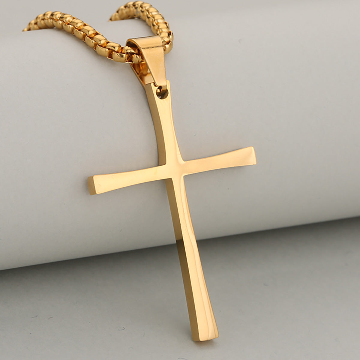 Cross Pendant In 304 Stainless Steel With 18K Real Gold Plated PVD Coating, 0.05µm-0.08µm Thickness, Electroplated Finish, 1 Pc/Package