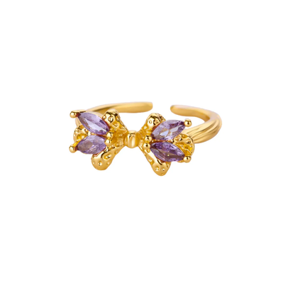 Glam Butterfly Open Ring For Women In Copper With 18K Gold Plating And Zircon Inlay