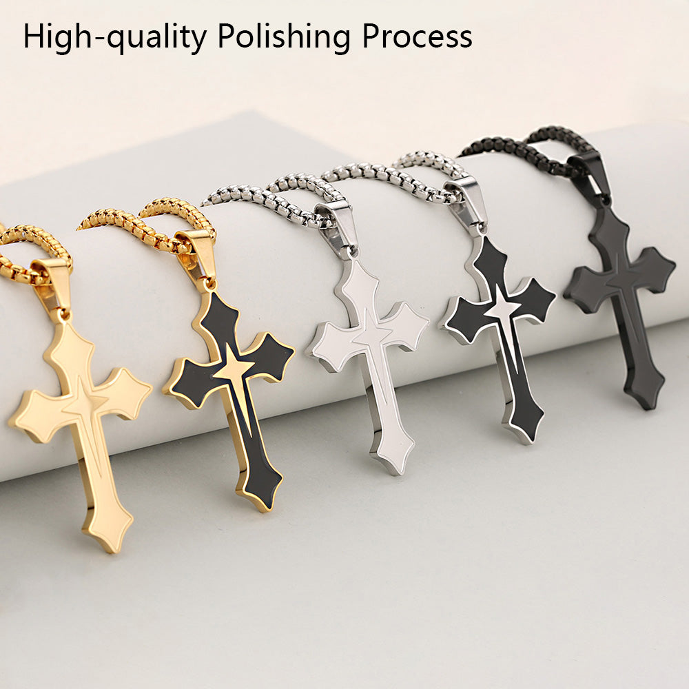 Cross Pendant In 304 Stainless Steel With 18K Real Gold Plated PVD Coating 0.05µm-0.08µm Featuring Mixed Metal Process, 1 Pc Package