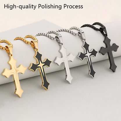 Cross Pendant In 304 Stainless Steel With 18K Real Gold Plated PVD Coating 0.05µm-0.08µm Featuring Mixed Metal Process, 1 Pc Package