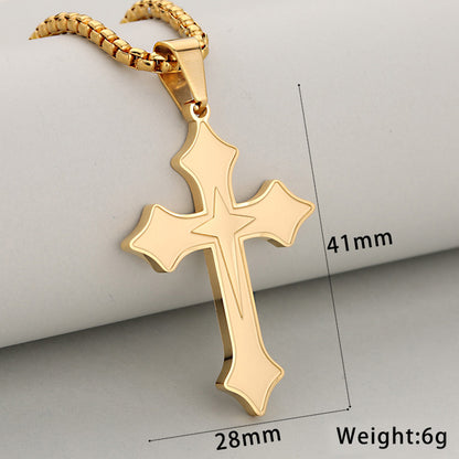 Cross Pendant In 304 Stainless Steel With 18K Real Gold Plated PVD Coating 0.05µm-0.08µm Featuring Mixed Metal Process, 1 Pc Package