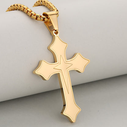 Cross Pendant In 304 Stainless Steel With 18K Real Gold Plated PVD Coating 0.05µm-0.08µm Featuring Mixed Metal Process, 1 Pc Package