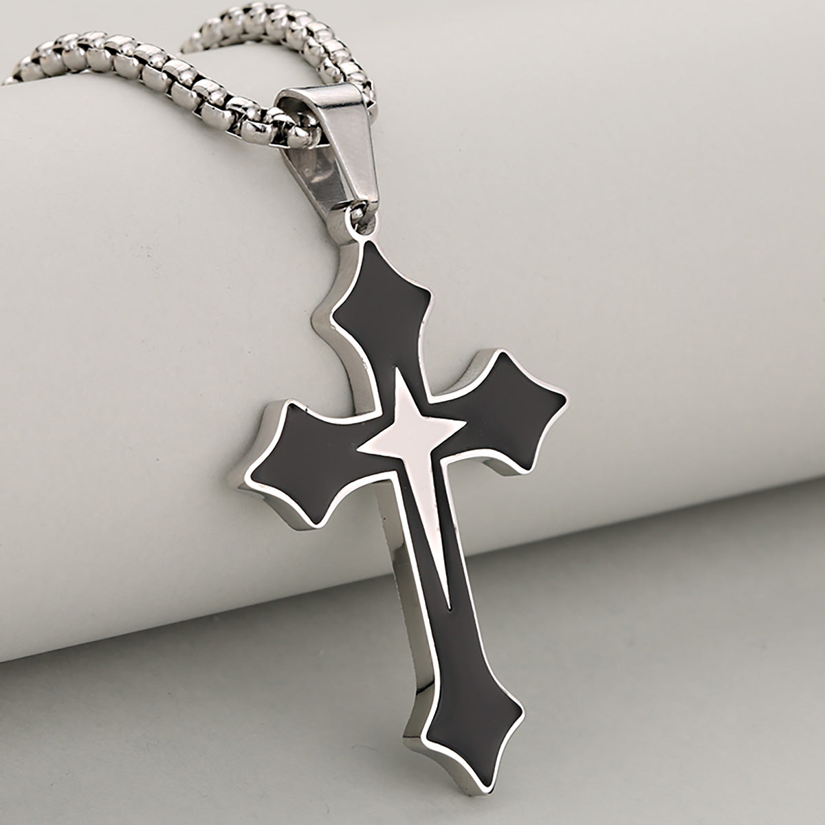 Cross Pendant In 304 Stainless Steel With 18K Real Gold Plated PVD Coating 0.05µm-0.08µm Featuring Mixed Metal Process, 1 Pc Package