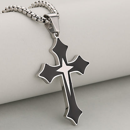 Cross Pendant In 304 Stainless Steel With 18K Real Gold Plated PVD Coating 0.05µm-0.08µm Featuring Mixed Metal Process, 1 Pc Package