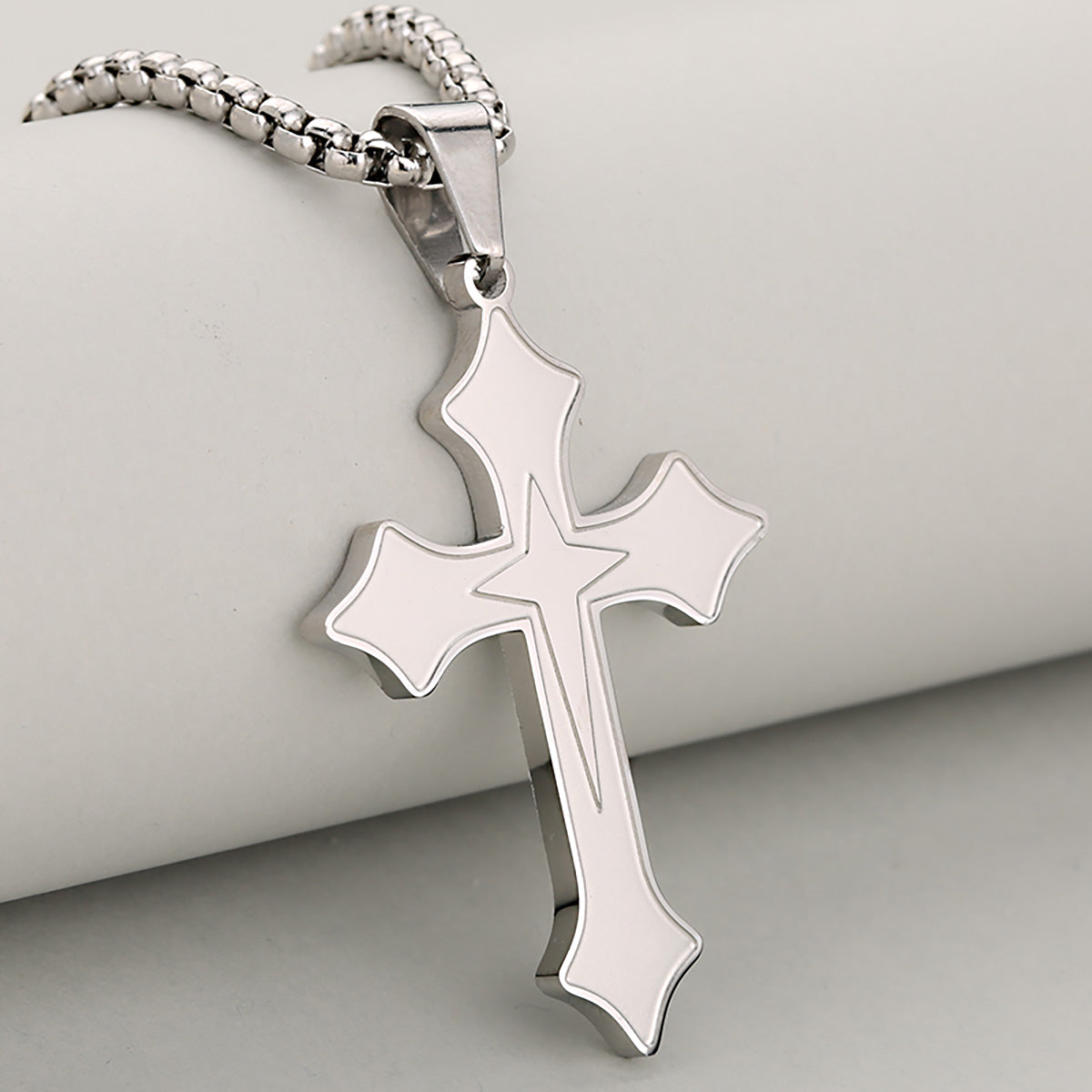 Cross Pendant In 304 Stainless Steel With 18K Real Gold Plated PVD Coating 0.05µm-0.08µm Featuring Mixed Metal Process, 1 Pc Package