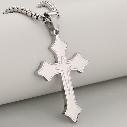 Cross Pendant In 304 Stainless Steel With 18K Real Gold Plated PVD Coating 0.05µm-0.08µm Featuring Mixed Metal Process, 1 Pc Package