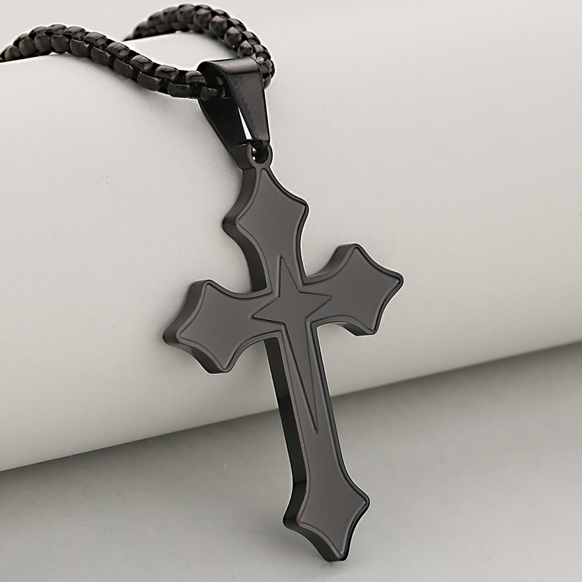 Cross Pendant In 304 Stainless Steel With 18K Real Gold Plated PVD Coating 0.05µm-0.08µm Featuring Mixed Metal Process, 1 Pc Package