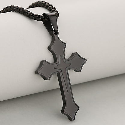 Cross Pendant In 304 Stainless Steel With 18K Real Gold Plated PVD Coating 0.05µm-0.08µm Featuring Mixed Metal Process, 1 Pc Package