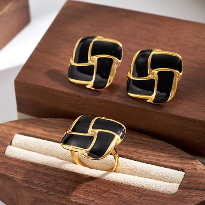 Casual Square Jewelry Set For Women In 304 Stainless Steel With Golden Plated Finish