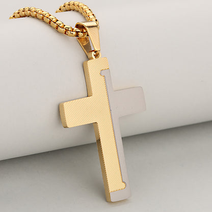 Cross Pendant 304 Stainless Steel With 18K Gold Plated PVD Coating 0.05-0.08µm, Mixed Metal, 1 Pc