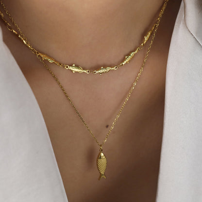 IG Style Fish Necklace For Women Featuring 304 Stainless Steel With 18K Real Gold Plated And Rhinestones