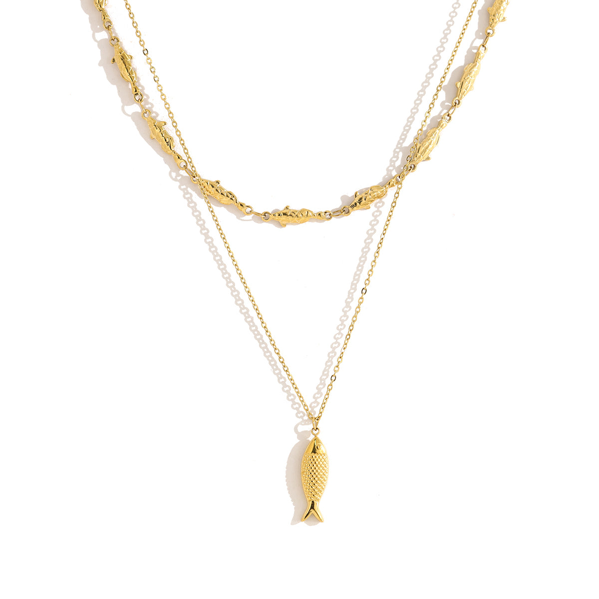 IG Style Fish Necklace For Women Featuring 304 Stainless Steel With 18K Real Gold Plated And Rhinestones