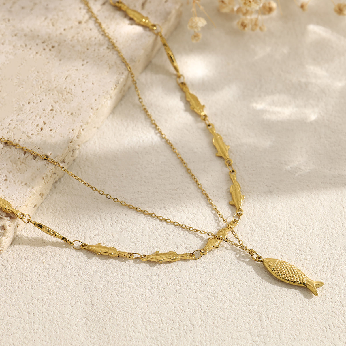 IG Style Fish Necklace For Women Featuring 304 Stainless Steel With 18K Real Gold Plated And Rhinestones