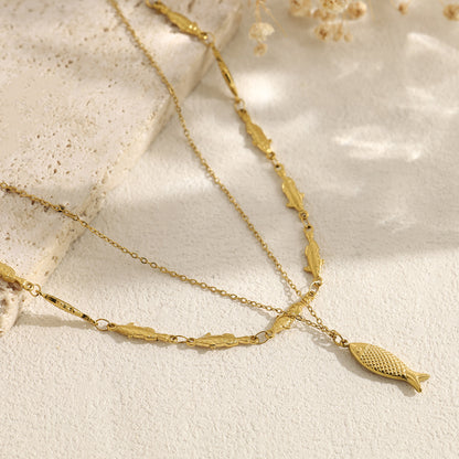 IG Style Fish Necklace For Women Featuring 304 Stainless Steel With 18K Real Gold Plated And Rhinestones