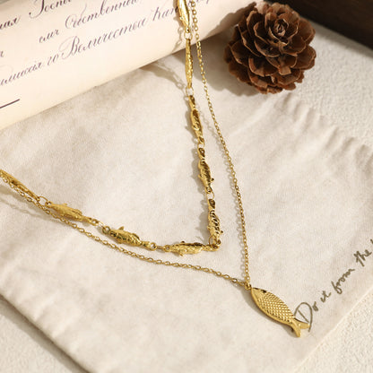 IG Style Fish Necklace For Women Featuring 304 Stainless Steel With 18K Real Gold Plated And Rhinestones