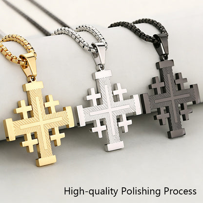 Cross Pendant In 304 Stainless Steel With 18K Real Gold Plated PVD Coating, Electroplated With 0.05µm-0.08µm Thickness, 1 Pc/Package