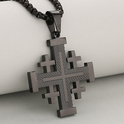Cross Pendant In 304 Stainless Steel With 18K Real Gold Plated PVD Coating, Electroplated With 0.05µm-0.08µm Thickness, 1 Pc/Package