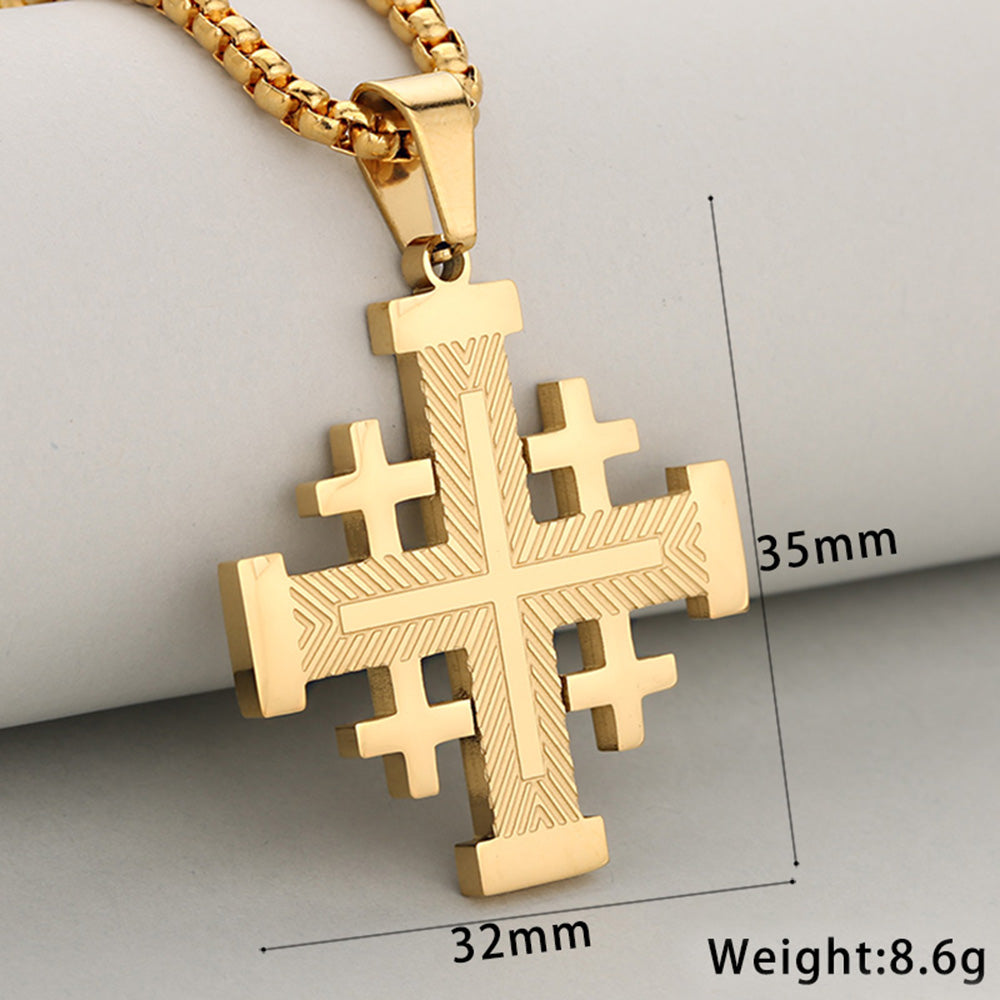 Cross Pendant In 304 Stainless Steel With 18K Real Gold Plated PVD Coating, Electroplated With 0.05µm-0.08µm Thickness, 1 Pc/Package