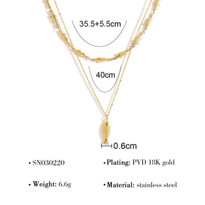IG Style Fish Necklace For Women Featuring 304 Stainless Steel With 18K Real Gold Plated And Rhinestones