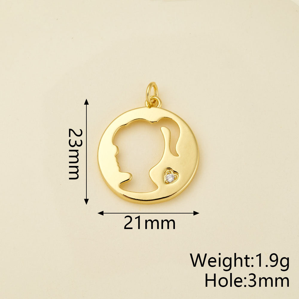 Girl Pendant In Copper With 18K Real Gold Electroplating And Zircon Inlay, Featuring 0.05µm-0.08µm Plating Thickness, 1 Pc Package
