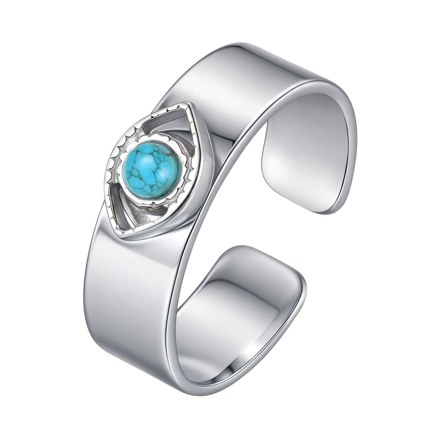 Devil's Eye 304 Stainless Steel Open Ring With Turquoise Inlay, Waterproof Non Tarnish, Unisex, One Size
