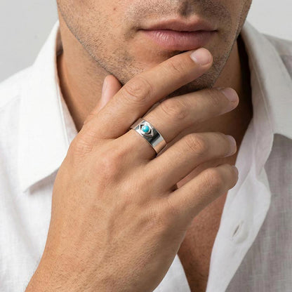 Devil's Eye 304 Stainless Steel Open Ring With Turquoise Inlay, Waterproof Non Tarnish, Unisex, One Size