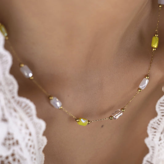 Multicolor IG Style Necklace For Women In 304 Stainless Steel With 18K Real Gold Plating And Natural Stone Inlay