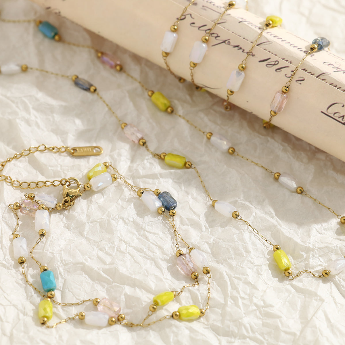 Multicolor IG Style Necklace For Women In 304 Stainless Steel With 18K Real Gold Plating And Natural Stone Inlay