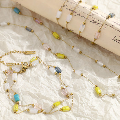 Multicolor IG Style Necklace For Women In 304 Stainless Steel With 18K Real Gold Plating And Natural Stone Inlay