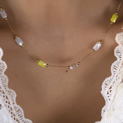 Multicolor IG Style Necklace For Women In 304 Stainless Steel With 18K Real Gold Plating And Natural Stone Inlay