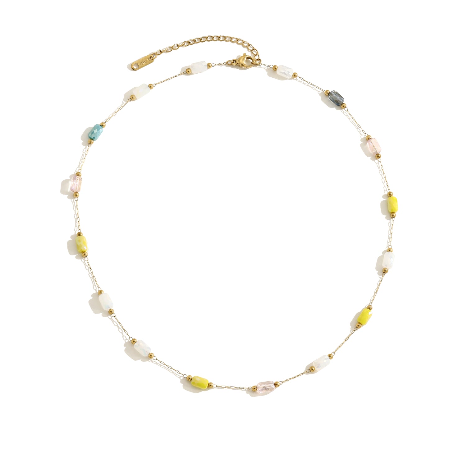 Multicolor IG Style Necklace For Women In 304 Stainless Steel With 18K Real Gold Plating And Natural Stone Inlay