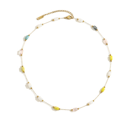 Multicolor IG Style Necklace For Women In 304 Stainless Steel With 18K Real Gold Plating And Natural Stone Inlay