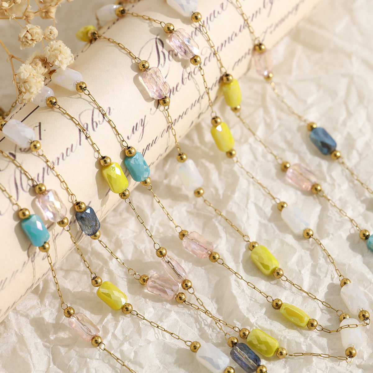 Multicolor IG Style Necklace For Women In 304 Stainless Steel With 18K Real Gold Plating And Natural Stone Inlay