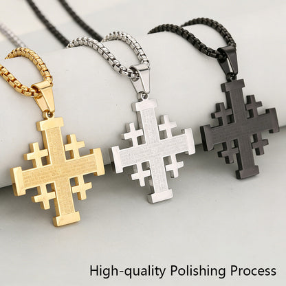 Cross Pendant In 304 Stainless Steel With 18K Real Gold Plated PVD Coating, Electroplated With 0.05µm-0.08µm Thickness, 1 Pc/Package