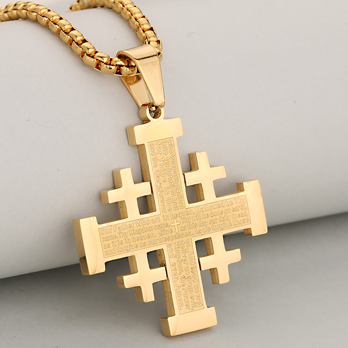 Cross Pendant In 304 Stainless Steel With 18K Real Gold Plated PVD Coating, Electroplated With 0.05µm-0.08µm Thickness, 1 Pc/Package
